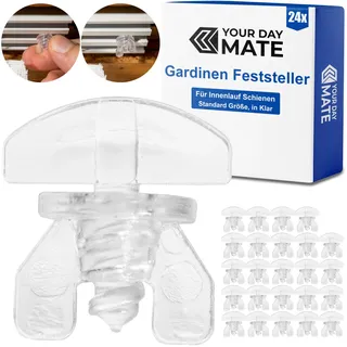 Gardinen Feststeller, 24 Stück, Transparent, Kunststoff, für min. 10 x 6 mm Laufkammern, Stopper für Schienensysteme mit Innenläufen, Zwischenfeststeller, Endstopfen, Endfeststeller Gardinenschiene