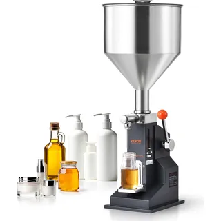 Vevor 5–50 ml Abfüllmaschine Manuell Flüssigkeitsabfüllmaschine aus lebensmittelechtem Edelstahl 304 Silikon PTFE Filling Machine Inkl. zwei Düsen 4 mm / 8 mm ideal zum Abfüllen von Honig Öl Essenz