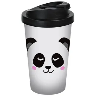 GEDALABELS Coffee to go Becher Panda Gesicht 400ml, Thermosbecher, Mehrwegbecher, PP, Weiß