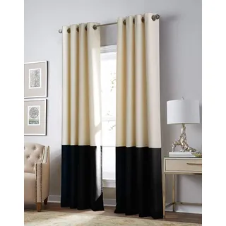 Curtainworks Kendall Color Block Vorhang mit Ösen, 213,4 cm, Creme/Schwarz