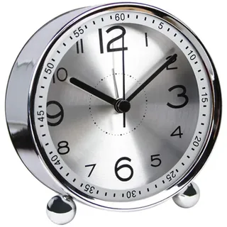 ALEENFOON 4 Zoll leiser Metallwecker Morgenwecker Retro-Wecker mit akustischem Alarm, elektronisch, mechanisch, batteriebetrieben, Reiseuhren (Silber)