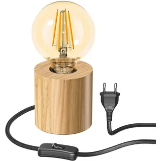 ledscom.de Tischlampe HITO, Holz massiv, rund, inkl. LED Lampe gold max. 818lm, 3-Stufen dimmen, extra-warmweiß