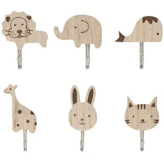 PLUSHCEWT 6 Stück niedliche Tier Kleiderhaken aus Holz, bohrfrei selbstklebende Wandhaken, Kinder Garderoben Haken, dekoriert einfach Kinderzimmer, Schlafzimmer, Badezimmer