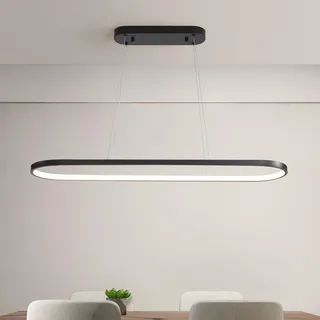 minifair Oval Hängeleuchte LED Dimmbare Hängelampe Ring Pendelleuchte Moderne Esstisch Lampe mit Fernbedienung Höhenverstellbar für Wohnzimmer Esszimmer Küche Arbeitszimmer Schlafzimmer Schwarz 90cm
