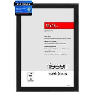 nielsen Bilderrahmen, 10 x 15 cm, Aluminium, Schwarz matt, Fotorahmen zum Auftstellen im Hoch- & Querformat, bruchsicheres Kunstglas, Atlanta
