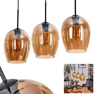 HOFSTEIN Pendelleuchte Vevino, moderne Hängeleuchte aus Metall/Glas in Schwarz/Bernsteinfarben, Leuchte im Retro/Vintage-Design, Schirmen Ø 20 cm, Höhe max. 150 cm, 3 x E27, Esszimmer, Küche