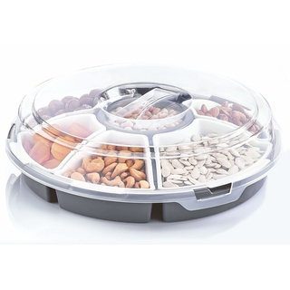 Spetebo Transport Servierset mit 6 Schalen - Ø 33 cm - Runde Snack und Dip Transportbox mit Deckel - Snackteller Snackbox Dip Tapas Schüsseln Servier Teller spülmaschinenfest