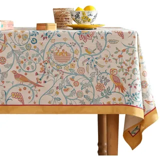 patdrea Leinen-Tischdecke mit Blumenmuster, langlebig, atmungsaktiv, dekorative Tischdecke, Küche, Esszimmer, Tischdecke für rechteckige quadratische Tische für Partys, Urlaub, 140 x 140 cm