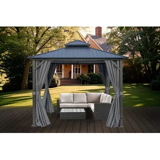 KONIFERA Pavillon »Thasos« mit Doppeldach, in BxT: 300x300 cm und 400x300 cm, ohne Seitenteile, grau