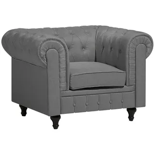 Beliani Sessel Chesterfield Polyester 112 x 79 x 85 cm Hellgrau/Dunkelbraun/Grau mit Kissen