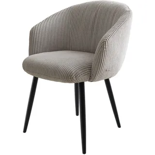 DeLife Esszimmerstuhl Caja-Flex mit Armlehnen Cord Silbergrau 4-Fuß konisch Schwarz Taschenfederkern - Grau