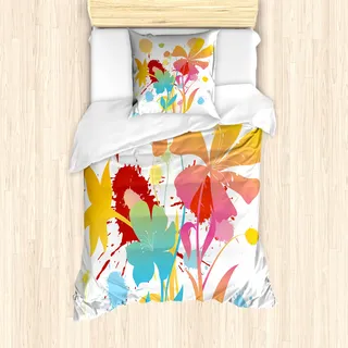 ABAKUHAUS Bunt Mantele, Hawaii-Strand-Party, Milbensicher Allergiker geeignet mit Kissenbezügen, 135 cm x 200 cm - 80 x 80 cm, Mehrfarbig