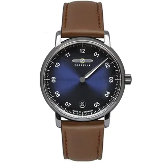 Zeppelin Damenuhr mit Lederband 36 MM ETA Quarz Monotimer Einzeigeruhr Datum 8643-3