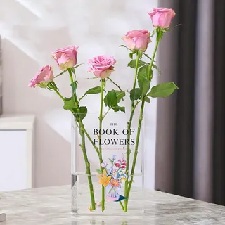 KRYSTHIA Buchvase aus Acryl, Buchvasen für Blumen, buchförmige Vase für Tulpen, einzigartige Vasen für Heimdekoration, Buchliebhaber-Geschenk für Büro, Wohnzimmer, Schlafzimmer, Bücherregal
