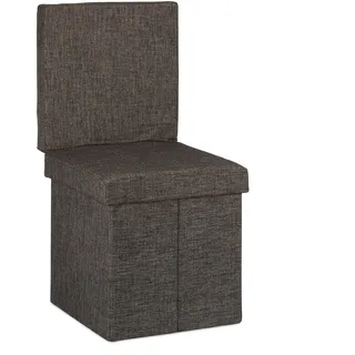 Relaxdays Faltbarer Sitzhocker mit Lehne HBT 73 x 38 x 38 cm stabiler Sitzcube mit praktischer Fußablage als Sitzwürfel und Sitzbank Leinen als Aufbewahrungsbox und Deckel zum Abnehmen, braun