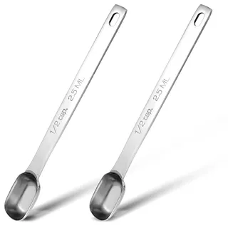 WJIAAA Edelstahl Messlöffel, 2 Stück 2,5 ML Teelöffel 1/2 TSP Messlöffel Rechteckige Einzelmesslöffel Langem Griff Kleiner Mini Kaffeelöffel Küchenmesslöffel Gewürzlöffel