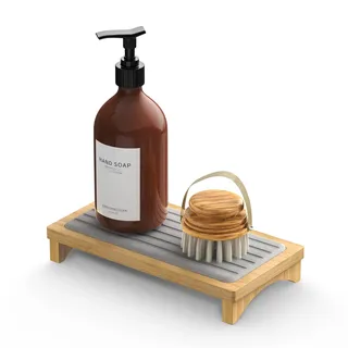 Jadairy Instant Dry Spülbecken-Organizer, schnell trocknend, Stein-Spülbecken-Caddy Tablett, Küchenschwammhalter, Seifenablage für Küchenspüle (Grau, Bambus)