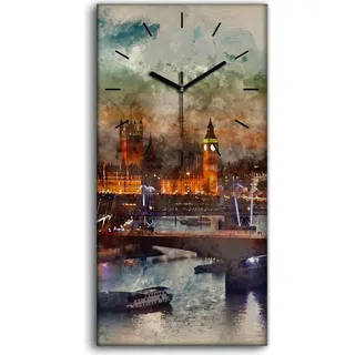 Wanduhr Leinwand Bild Uhr Geräuschlos 30x60 Malerei London Fähren Rad - schwarze Hände