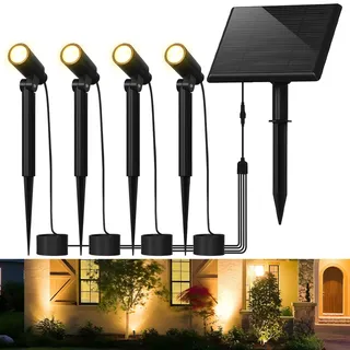 CBJKTX Solarlampen für Außen Solar Gartenleuchte - 4 Spots LED Solarleuchten Strahler Warmweiß Garten Solarstrahler IP65 Wasserdicht Gartenbeleuchtung mit erdspieß 2 Modi Gartenstrahler für Bäume Weg