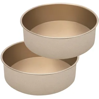 IVEOPPE Rund Backform,Backform 20cm Rund,2 Stück Kuchenform Set,Runde Edelstahl-Kuchenform mit Antihaftbeschichtung,Geeignet für Kuchen,Brownies,Torten,Lasagned,Gold