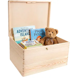 Creative Deco XXL Große Holzkiste mit Deckel und Schlüssel | 40x30x24 cm (+/-1cm) | Ostern Holztruhe Erinnerungsbox Baby Holzbox mit Deckel Kasten | Für Spielzeuge, Werkzeuge | ROH UNGESCHLIFFEN