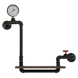 Industrielles Wandregal - Wandmontiertes Regal aus Stahl - Retro Rohrdesign mit Wasserzähler-Ventil - 25 kg Tragkraft - 40 x 20 x 57 cm - Mehrfarbig