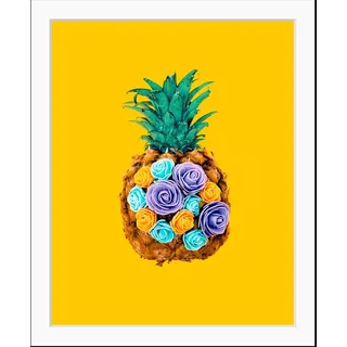 queence Bild "Selem" Ananas  Blumen  Kunst  Lebensmittel  Obst  Obst Bilder HD Premium Poster-Druck inkl. Holzrahmen, farbe rahmen: schwarz, farbe bild(er): schwarz, grün