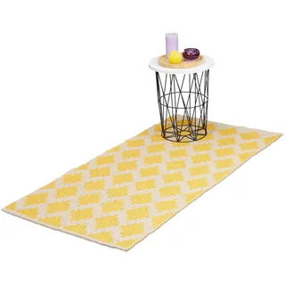 Relaxdays Rauten Teppichläufer 70 x 140 cm Beige/Gelb