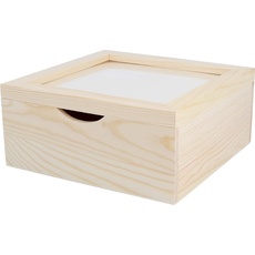 Holzbox für Servietten aus massivem Kiefernholz mit Glas, 20 x 20 x 9 cm.