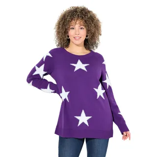 Ulla Popken Damen Pullover, Glitzersterne, Rundhals, Raglan-Langarm Pullover