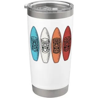 Tiki Gesichter Thema Surfbretter Surfer Doppelwandiger Edelstahl-Thermobecher