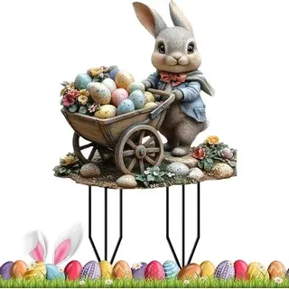 Gartenschild – Osterhase, Gartenspieße – Osterdekoration, Osterdekoration, 2D, Gartenschilder zum Thema Ostern, Gartendekoration für den Außenbereich, Hasendekoration für den Garten, Rasen und Garten - Bunt