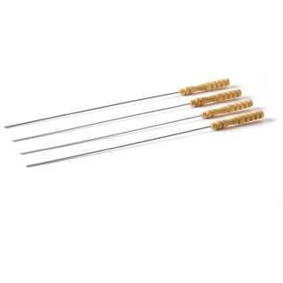 Barbecook Wiederverwendbare Grillspieße, Set mit 4 Spießen, Grillzubehör aus Chrom und Holz, 43cm