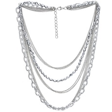 COOLSTEELANDBEYOND Choker Halsketten Statement Halskette Wasserfall Multi-Schichten Silber Kette mit Edelsteine Perlenschnur