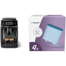 Philips Series 2200 Vollautomatische Espressomaschine mit klassischem Milchaufschäumer & Wessper Wasserfilter Kartuschen Kompatibel mit Saeco und Philips Kaffeemaschine- 4er Pack