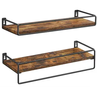 Mid.you Wandregalset , Schwarz, Dunkelbraun , Metall, Holzwerkstoff , 40x5x15.5 cm , hängend , Wohnzimmer, Regale, Wandregale