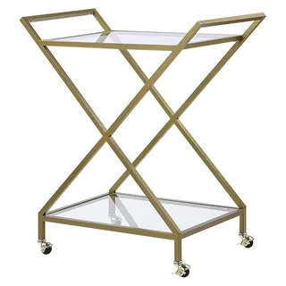 Servierwagen in Gold mit 2 Böden aus Sicherheitsglas - Gold