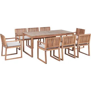 BELIANI Gartenmöbel Set 8-Sitzer Hellbraun es Akazienholz Tisch mit 8 Stühlen und Sitzkissen Hellbeige Rustikal Modern Terrasse Garten - Braun, Beige