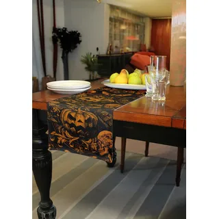FIESTAS GUIRCA | Deko Tischläufer Halloween Kürbis - Schwarz Orange | Gothic-Motive | 28X275 cm | Polyester | Mystische Symbole | Karneval & Fasching