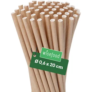 Wisefood® Strohhalme Papier [20 cm Ø 6] Party Deko [Braun] alternative Strohhalme Plastik-frei für Geburtstag Hochzeit DIY [500 Stk.] für Cocktail Getränke Cola Energy Drink Wasser Limo BIO