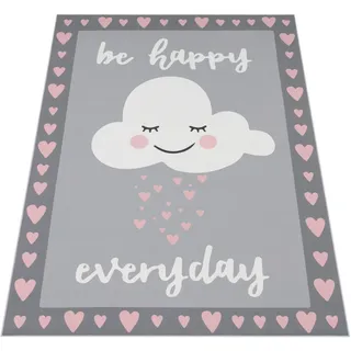 Paco Home Kinderteppich, Spielteppich, für Kinderzimmer, Spruch-Motiv und Wolke Grau Rosa, Grösse:140x200 cm