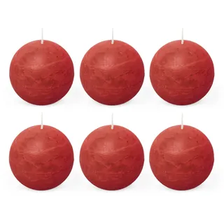 Spaas Rustic Unscented Ball Candles Hours-red 6 Rustikale geruchlose Kugelkerzen, 80 mm, ± 24 Stunden, Rot, Paraffinwachs, 8 cm, 6