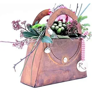 Rostikal Rost Deko Tasche 21 x 21 cm Gartendeko Vintage Frühlingsdeko Blumentopf Dekoration - Braun