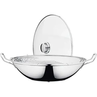 WMF Party Taiwan Wokpfanne Induktion 36 cm, Wok mit Deckel und Ablagegitter, Wok Induktion mit Deckel, Cromargan Edelstahl unbeschichtet, backofengeeignet