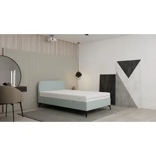 Polsterbett MAVILO - Komfortbett mit Stauraum, Einzelbett, 120x200cm,Blau, Taschenfederkernmatratze mit Kokosmatte, H2/H3 - Blau