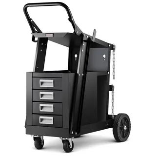 Vevor Schweißwagen 2 Ablageflächen mit 4 Schubladen Schweißmobil Max. 100-120kg Wagen für Schweßgeräte mit 2 Gasflaschenhalterung Ideal für Handschweißen Schutzgasschweißen Argon-Lichtbogenschweißen