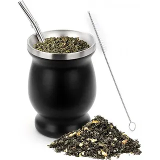 Moderner Yerba Mate-Becher – Yerba Mate-Starterset – Edelstahl – Doppelwandig – 3-teiliges Set – Becher – Traditionell – Tee – 230 ml - Schwarz