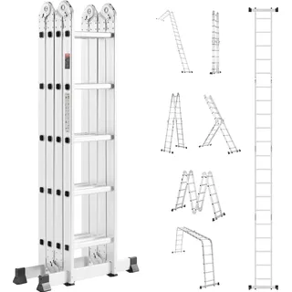 Vevor Multifunktionsleiter, 7-in-1-Multifunktionsleiter, A-Rahmen, Leiterrahmen 5750 mm, verstellbar, 150 kg Tragkraft, geeignet für den Heimgebrauch im Freien - Weiß