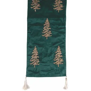 Villa d'Este Home Tivoli Tischläufer Weihnachten Polyester Samt Dekor Gold 35x182cm grün Xmas