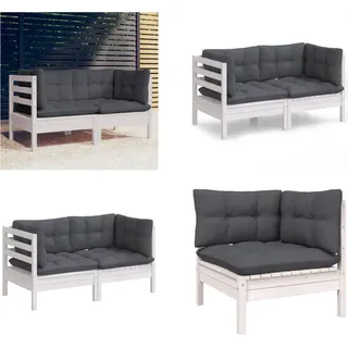 vidaXL 2 Sitzer Gartensofa mit Anthrazit Kissen Massivholz Kiefer - 2-Sitzer-Gartensofa - 2-Sitzer-Gartensofas - Gartensofa - Gartensofas - Weiß